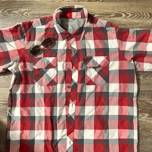 Orvis Men's Red and Gray Checkered Shirt, size XXL - Picture 2 of 3